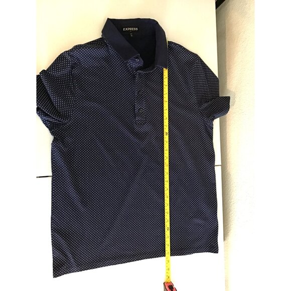 EXPRESS- MENS NAVY W/ WHITE DOTS SHORT SLEEVE POLO SHIRT SIZE LARGE - Picture 6 of 7